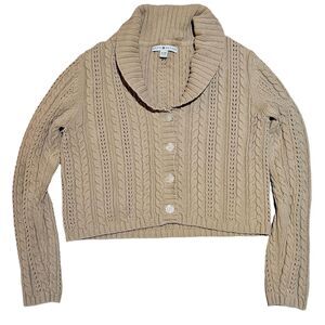 vintage academia cottagecore tan cable knit cardigan